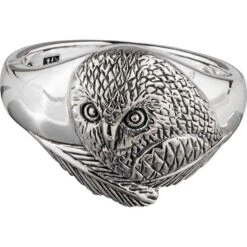 White Bronze Barn Owl Ring