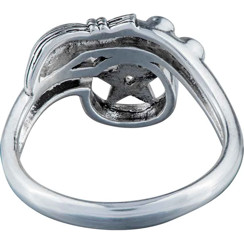 White Bronze Curved Broomstick Pentacle Ring 4 White Bronze Curved Broomstick Pentacle Ring - Image 2