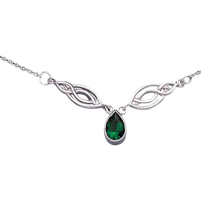 White Bronze Celtic Drop Stone Necklace 3 White Bronze Celtic Drop Stone Necklace