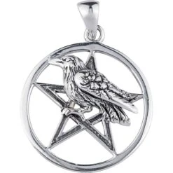 White Bronze Raven Pentacle Pendant
