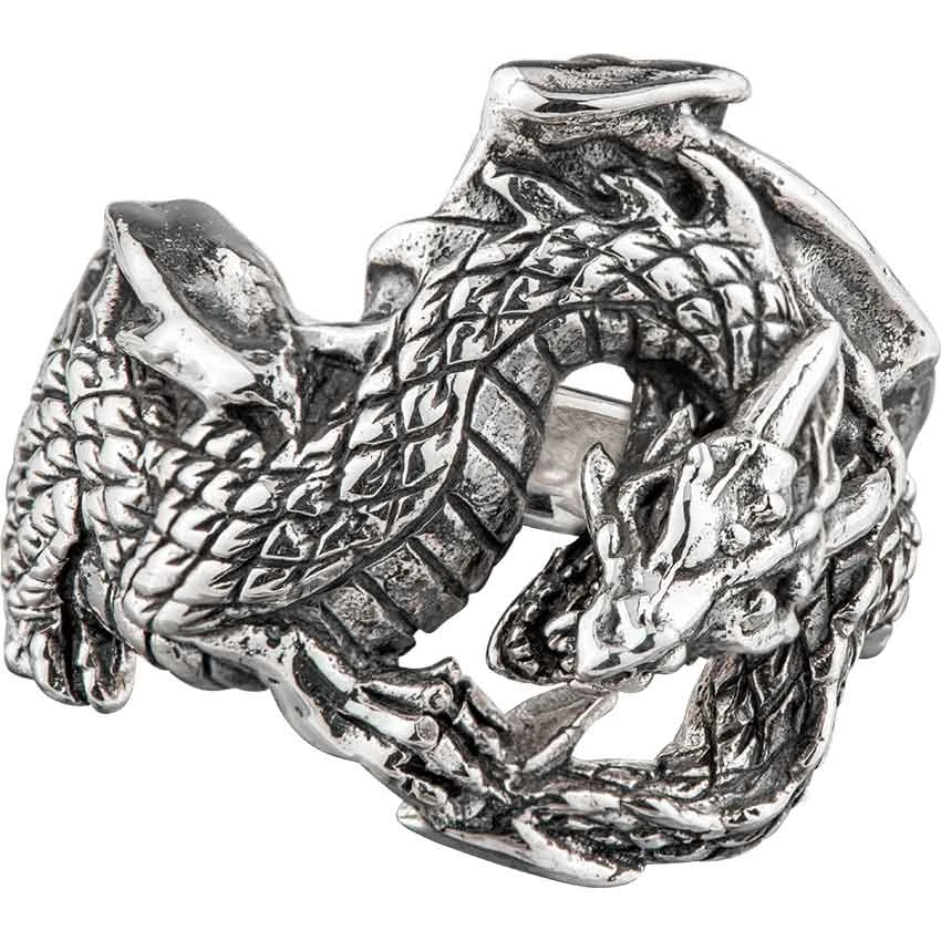 White Bronze Wrapped Fantasy Dragon Ring 3 White Bronze Wrapped Fantasy Dragon Ring