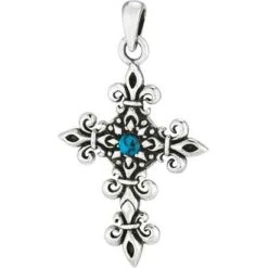 Silver Fleur Cross With Turquoise Pendant