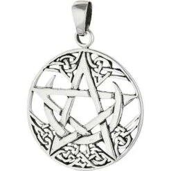 Silver Crescent Moon Pentacle Pendant