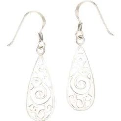 Silver Filigree Teardrop Hook Earrings