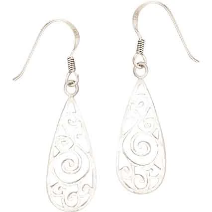Silver Filigree Teardrop Hook Earrings 3 Silver Filigree Teardrop Hook Earrings