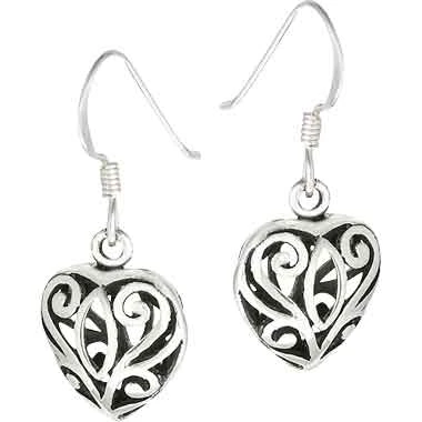 Silver Filigree Heart Hook Earrings 3 Silver Filigree Heart Hook Earrings