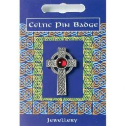 Interlaced Celtic Cross Gem Pin Badge